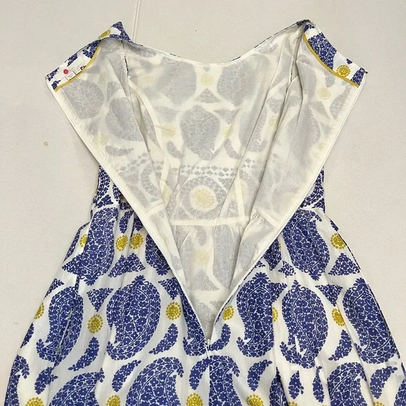 BODEN LIZZIE COTTON PREPPY PAISLEY BLUE & YELLOW SLEEVELESS MIDI DRESS SIZE 2 - Picture 10 of 15